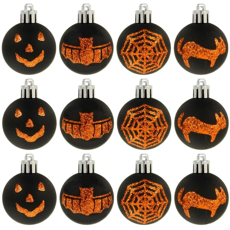 12pk Mini Halloween Decorative Baubles 4cm