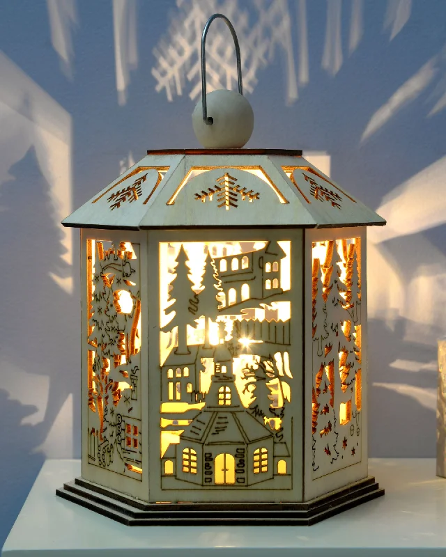 Pre-Lit Decorative Wooden Lantern, 20 cm