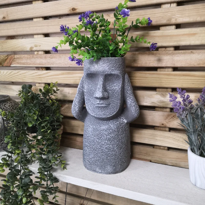 30cm Easter Island Hear No Evil Garden Patio Decoration Sculpture Plant Pot