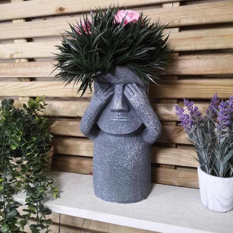 30cm Easter Island See No Evil Garden Patio Decoration Sculpture Plant Pot