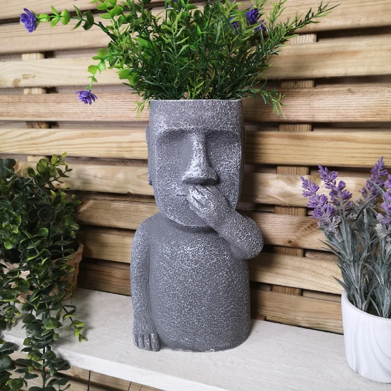 30cm Easter Island Speak No Evil Garden Patio Decoration Sculpture Plant Pot