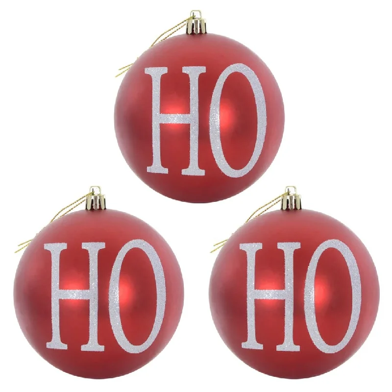 3pk Large HO HO HO Christmas Tree Baubles 10cm Black/Red