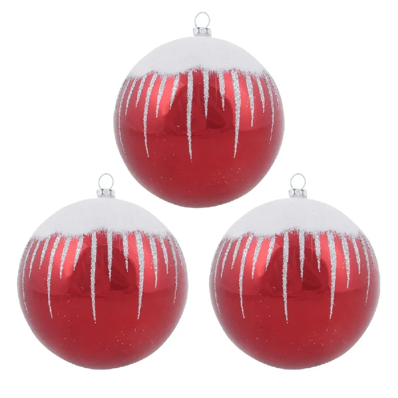 3pk Shiny Christmas Tree Baubles with Glitter Snowscape