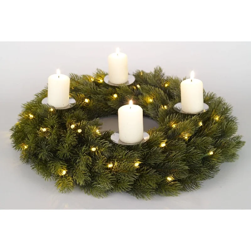 40cm Luxury Pre-Lit LED Candle Wreath Christmas Decoration