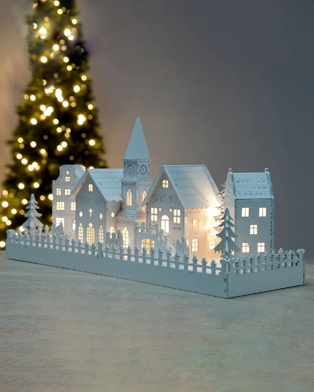 Pre-Lit Wooden Village Church Scene, 45 cm