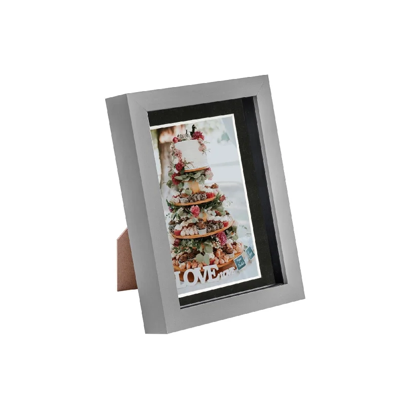 5" x 7" Grey 3D Box Photo Frame - with 4" x 6" Mount - By Nicola Spring