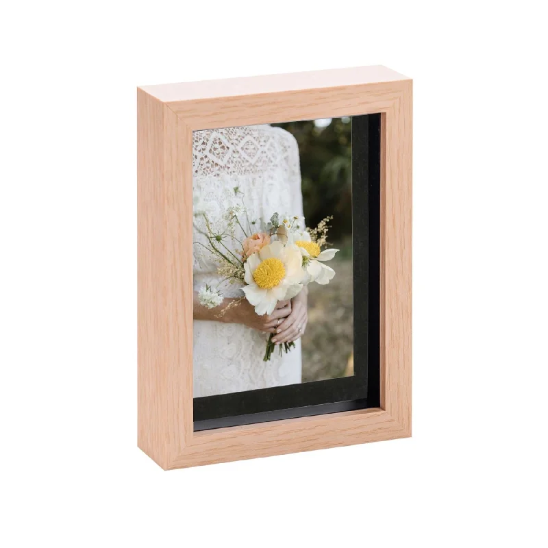 5" x 7" Light Wood 3D Box Photo Frame - with 4" x 6" Mount - By Nicola Spring