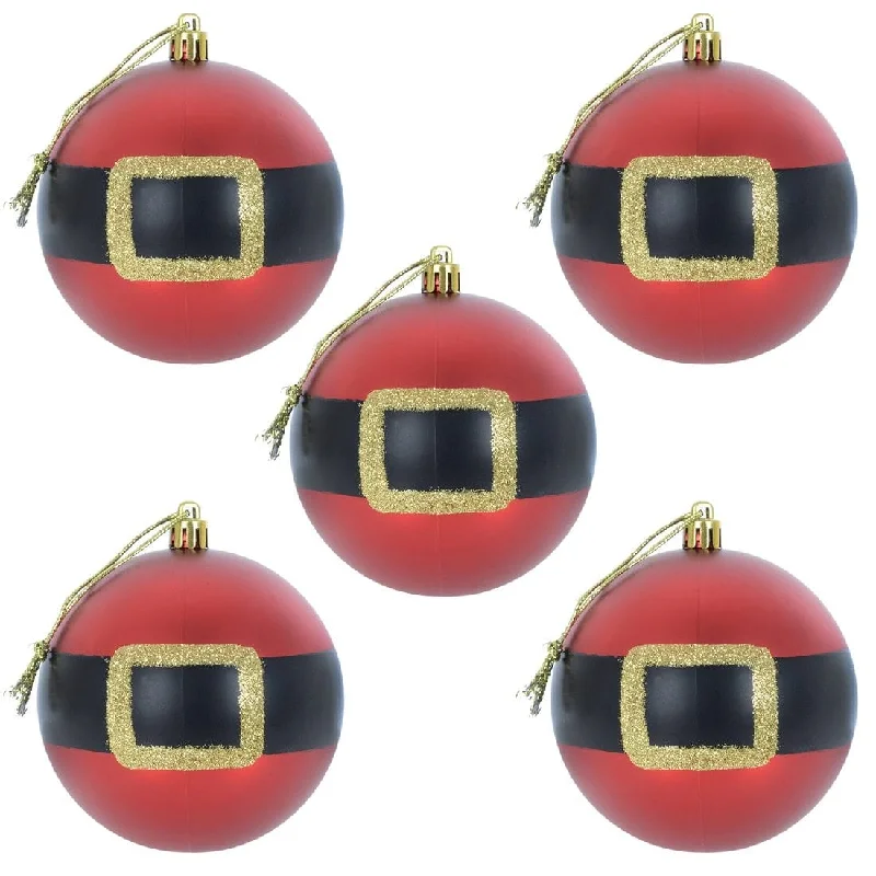 5pk Large Novelty Santa Belt Christmas Tree Baubles 10cm