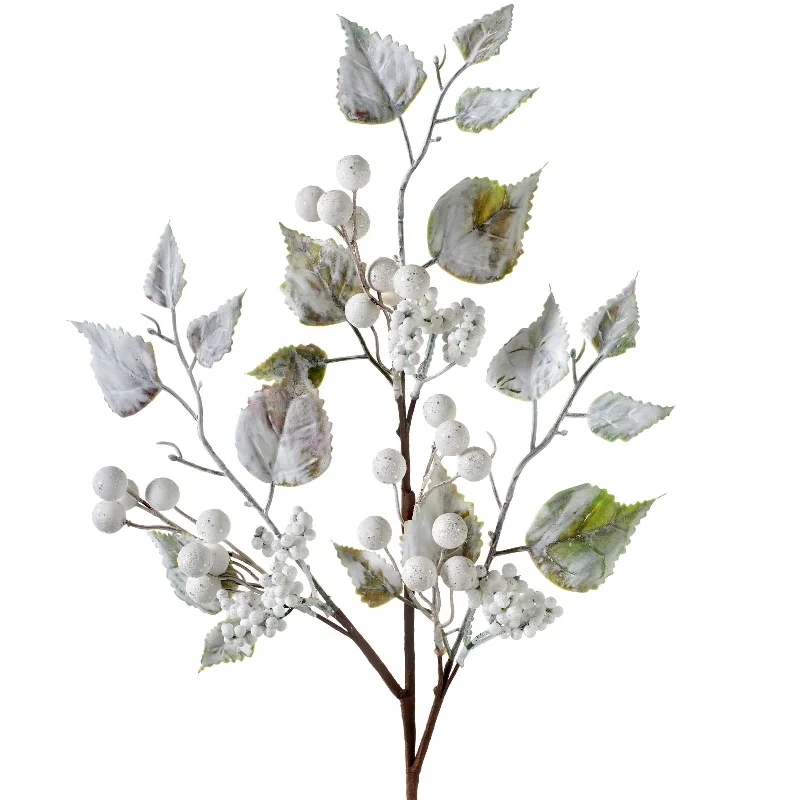 Artificial Frosted Berries Pick, White, 25 cm