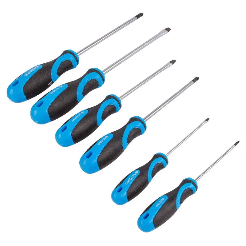 6pc Blue Magnetic Chrome Vanadium Pozidriv Screwdriver Set - By Pro User