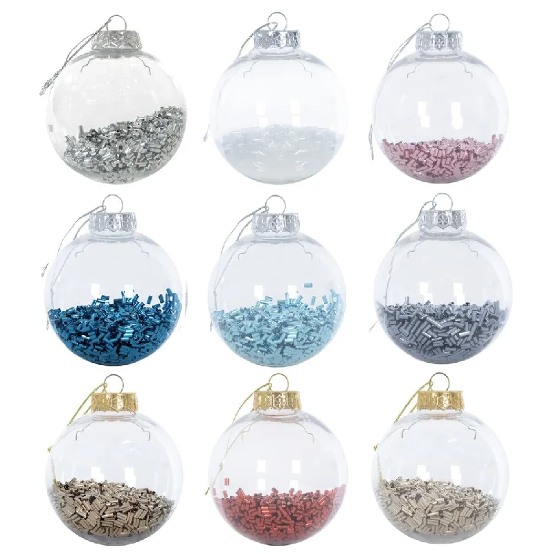 9pk Metallic Foil Filled Shaker Christmas Tree Baubles 8cm