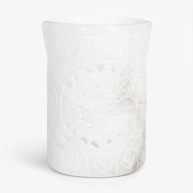 Alabaster Candle Holder Cut Out Design (White)