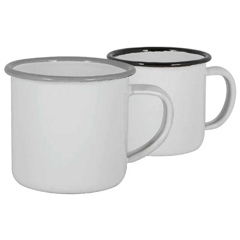 375ml Black/Grey White Enamel Mugs - Pack of Four - By Argon Tableware