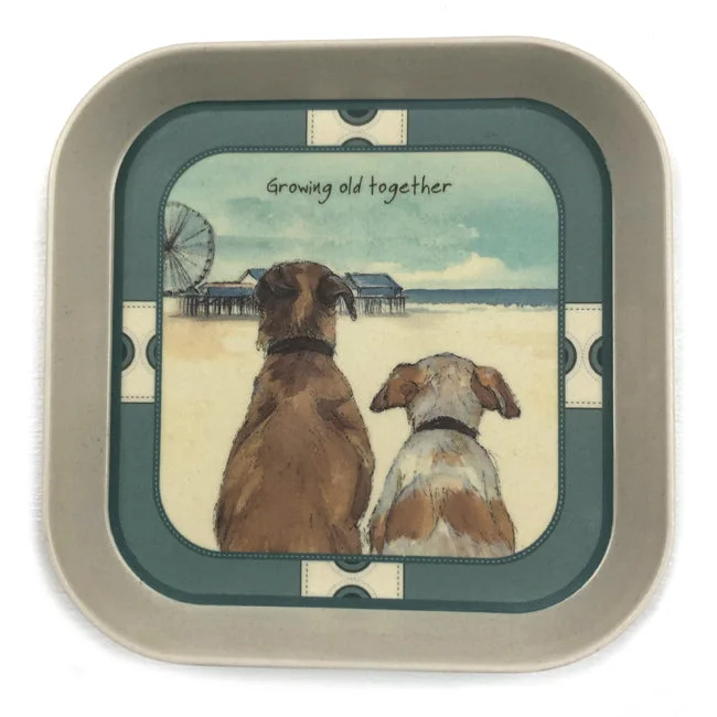 Bamboo Trinket Tray Two Dogs Growing Old Together