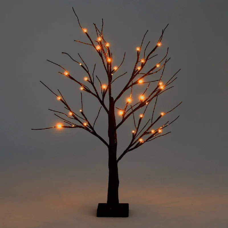 Black Glitter Mini Halloween Twig Tree LED Lights 60cm