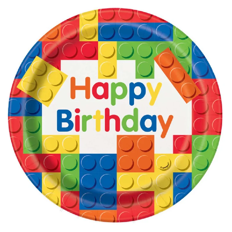 Building Blocks Birthday Paper Plates - 23cm - Pack of 8