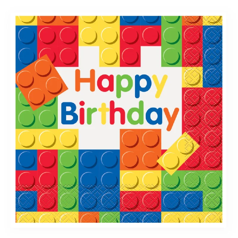 Building Blocks Birthday Paper Napkins - 33cm - Pack of 16