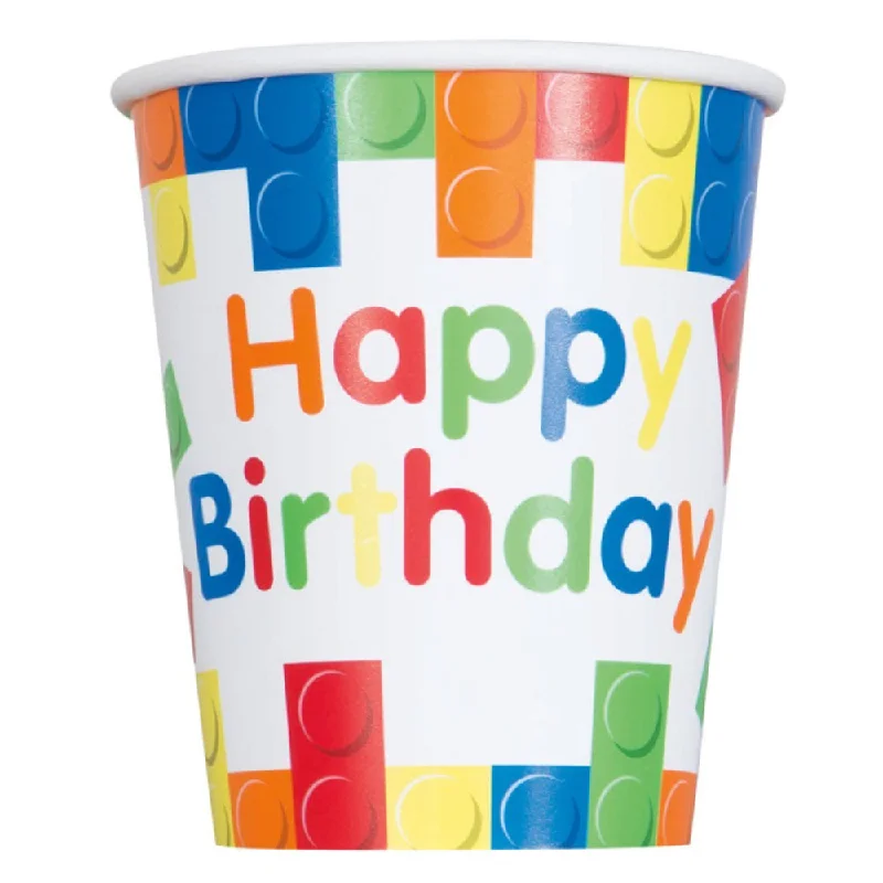 Building Blocks Birthday Paper Cups - 250ml - Pack of 8