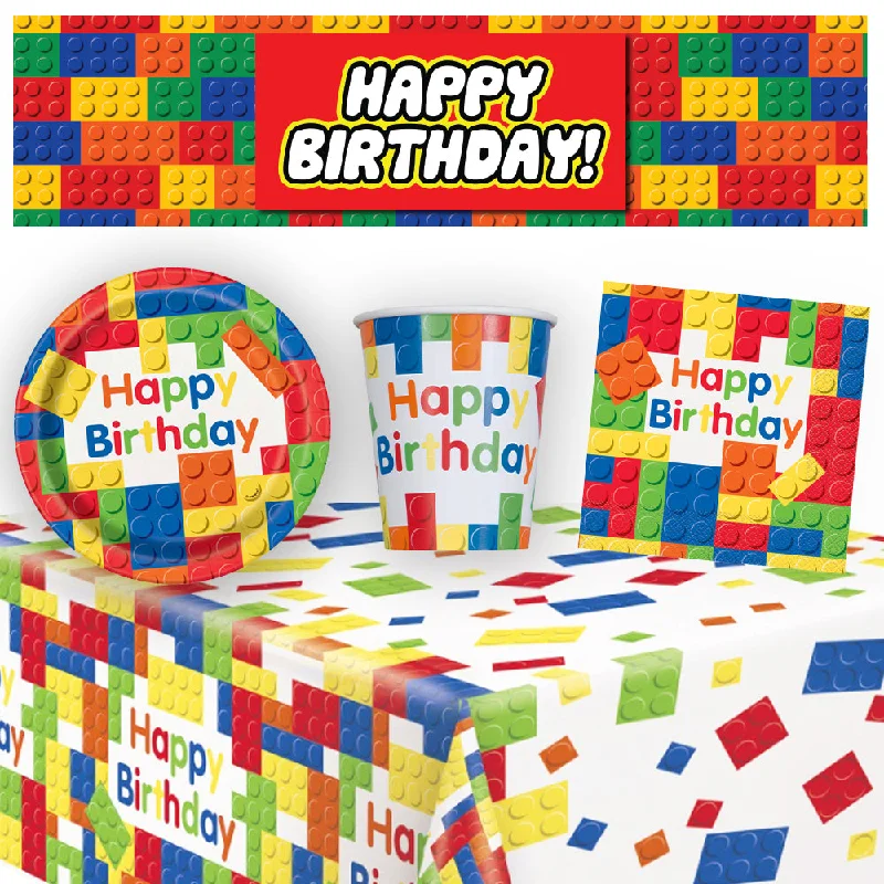 Building Blocks Birthday Tableware Pack For 8 with Free Banner!