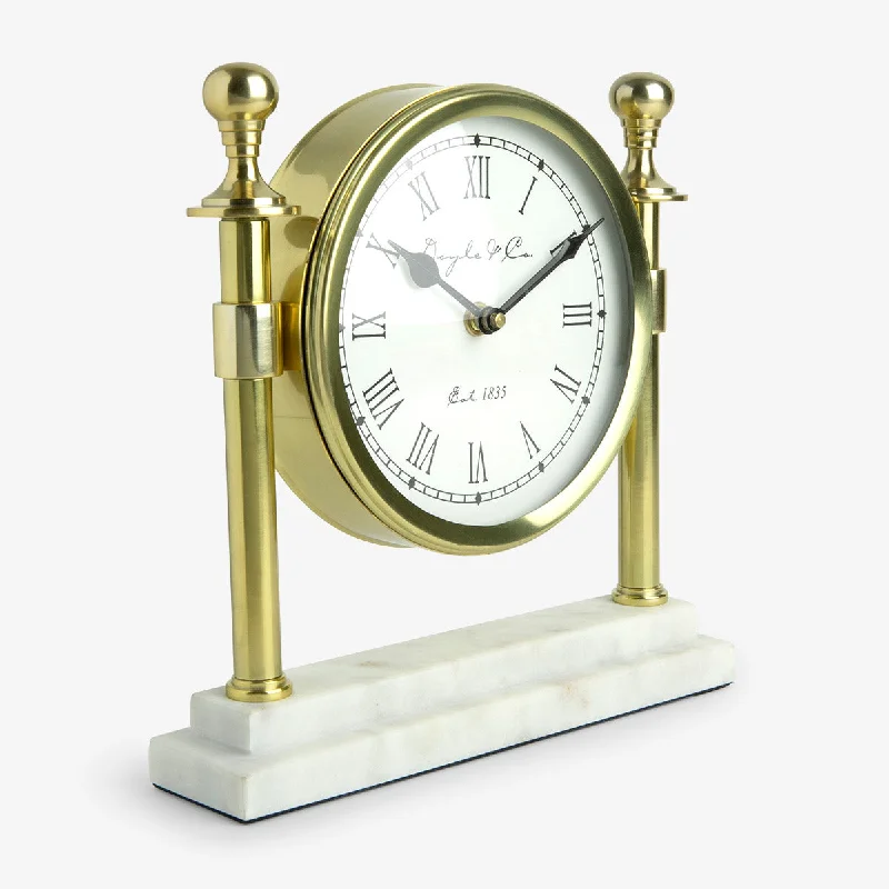 Brass Round Clock With Marble Base