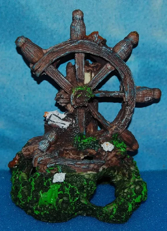 Broken Ship Wheel Aquarium Resin Ornament 18cm