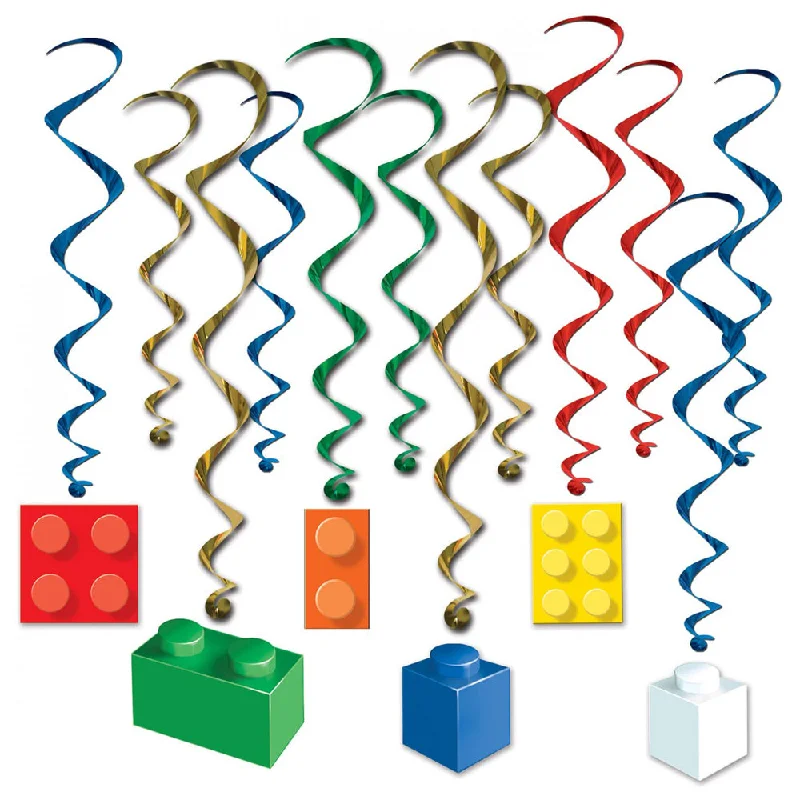 Building Blocks Hanging Swirl Decorations - Pack of 12