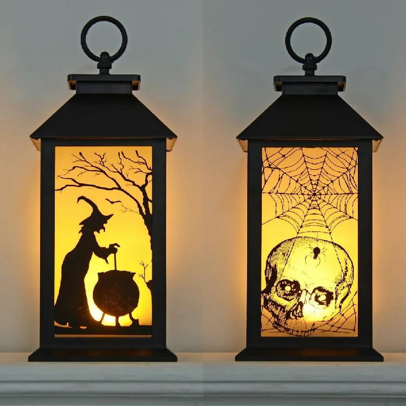 Cackle & Co Black Halloween Design Lantern With Lights