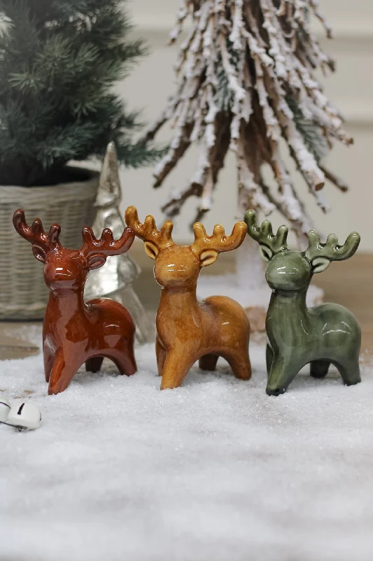 Ceramic Festive Reindeers | Set of 3