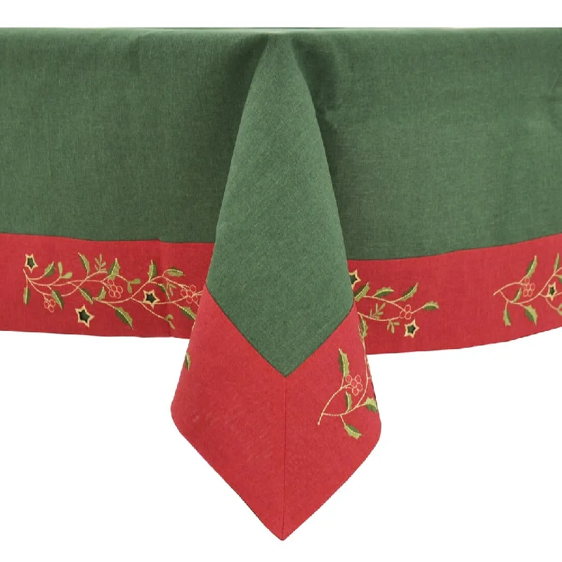 Christmas Holly Tablecloths Napkins Green Red Fabric Cover