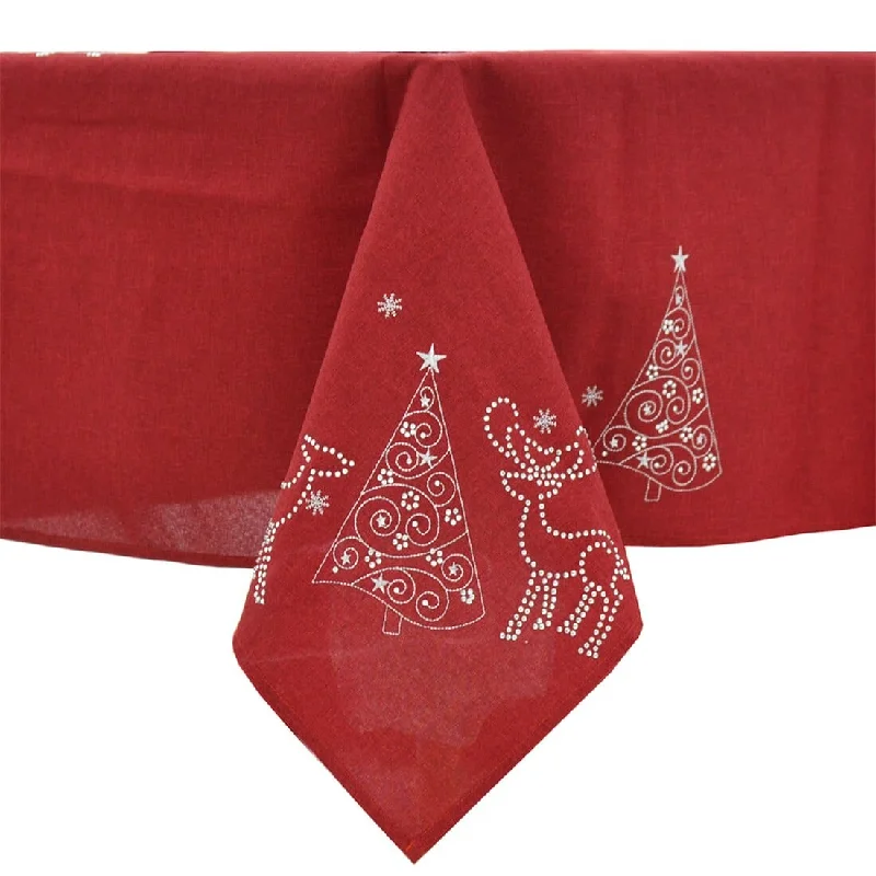 Christmas Reindeer Tablecloths Napkins Diamante Grey Red