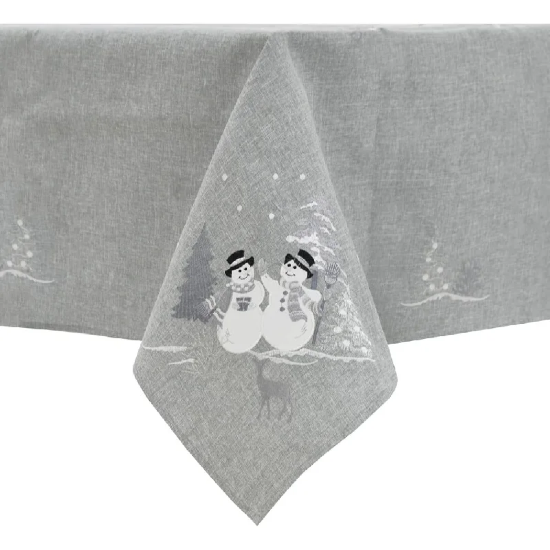 Christmas Snowman Tablecloths Napkins Grey Fabric Embroidery