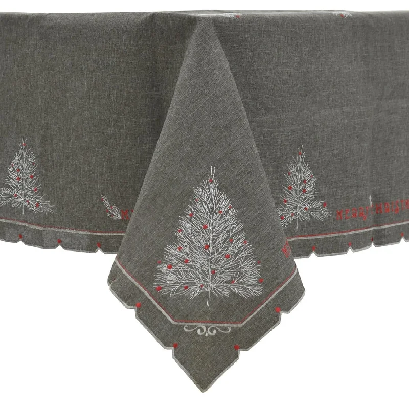 Christmas Tree Embroidered Tablecloths Napkins Fabric Dark Grey