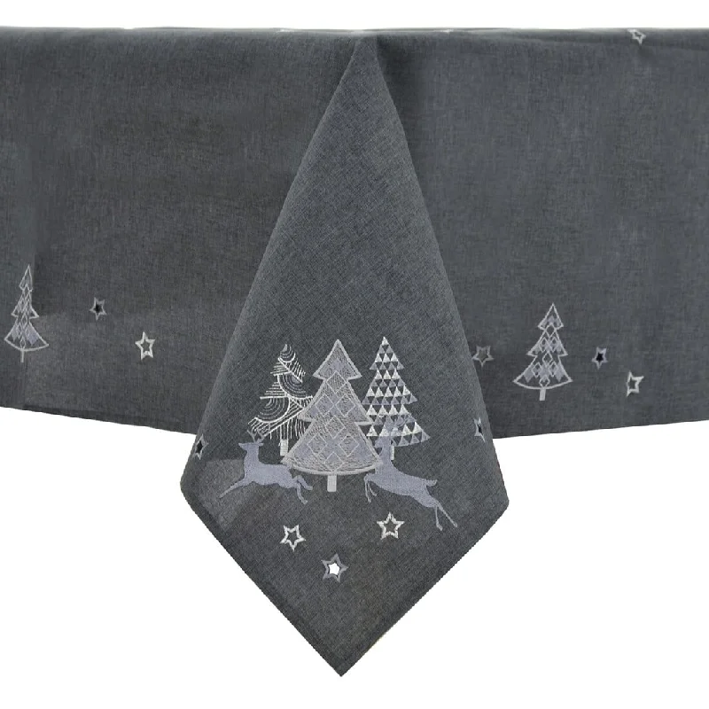 Christmas Tree Tablecloths Napkins Grey Fabric Embroidered