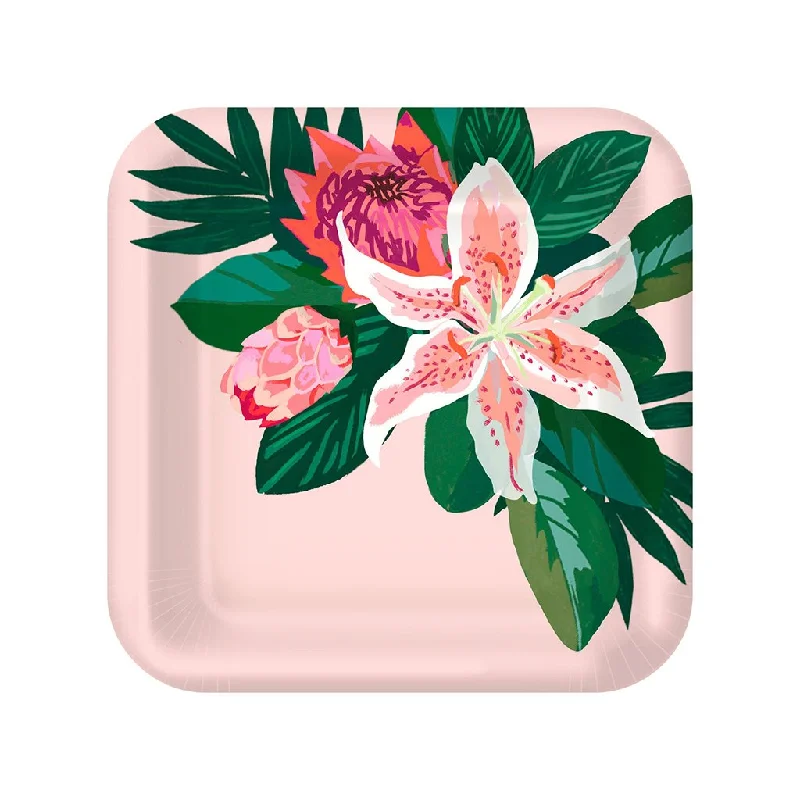 Hallmark : Lily Bouquet on Pink Square Dinner Plates, Set of 8