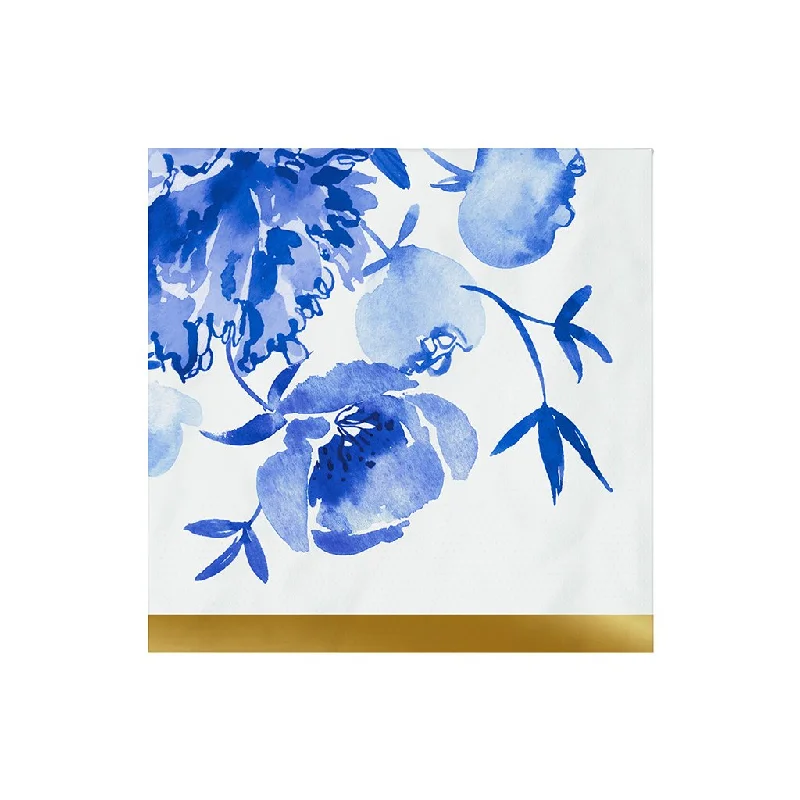 Hallmark : Blue Watercolor Floral Cocktail Napkins, Set of 16