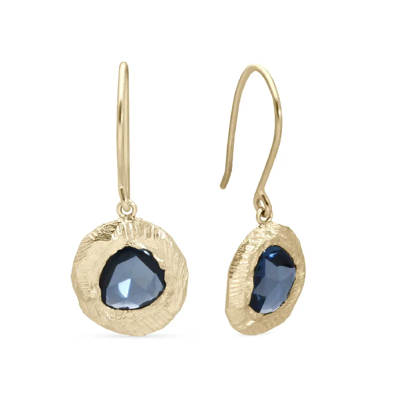 DROP Earrings Gold with Rose Cut Blue Sapphire