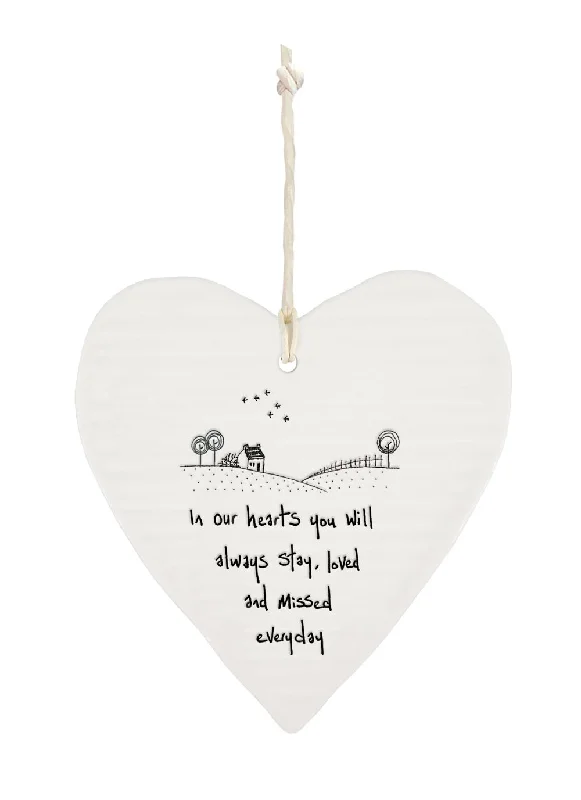 East Of India Missed Everyday Wobbly Heart Shaped Ceramic Hanging Plaque