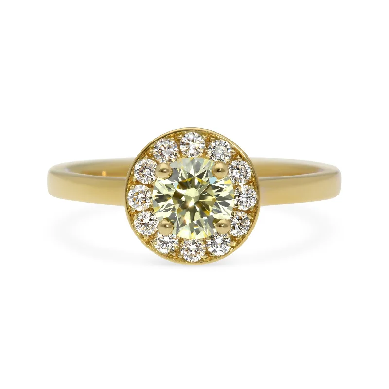 EMMA Champagne Diamond Yellow Gold Halo Engagement Ring