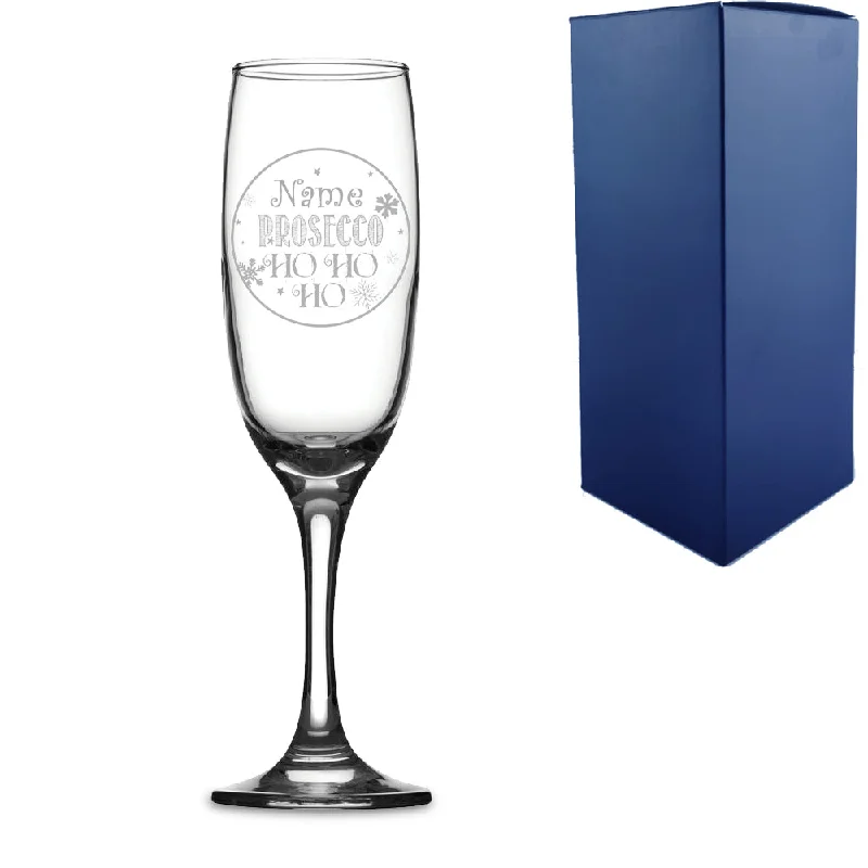 Engraved  Champagne Flute with Prosecco Ho Ho Ho Design