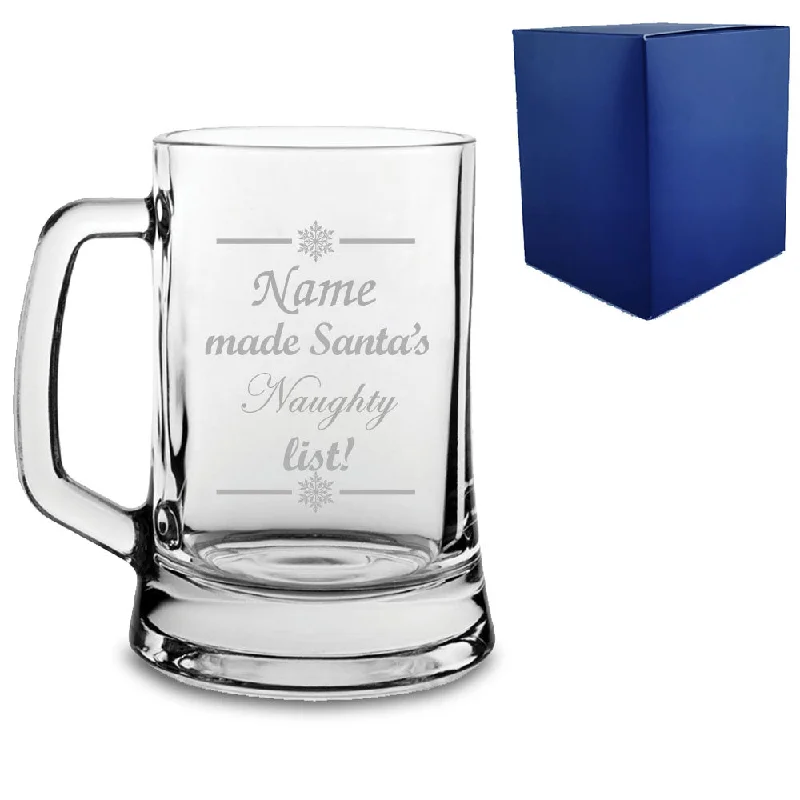 Engraved Novelty Christmas Tankard "Name made Santa's Naughty/Nice list!" With Gift Box