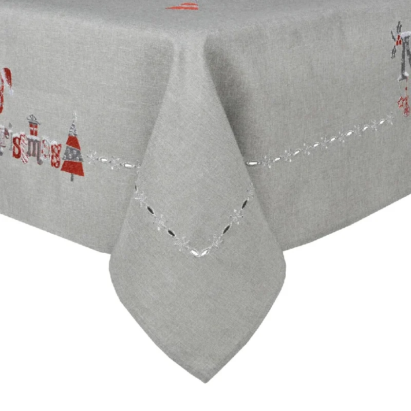 Grey Merry Christmas Fabric Tablecloths / Napkins Xmas Decoration