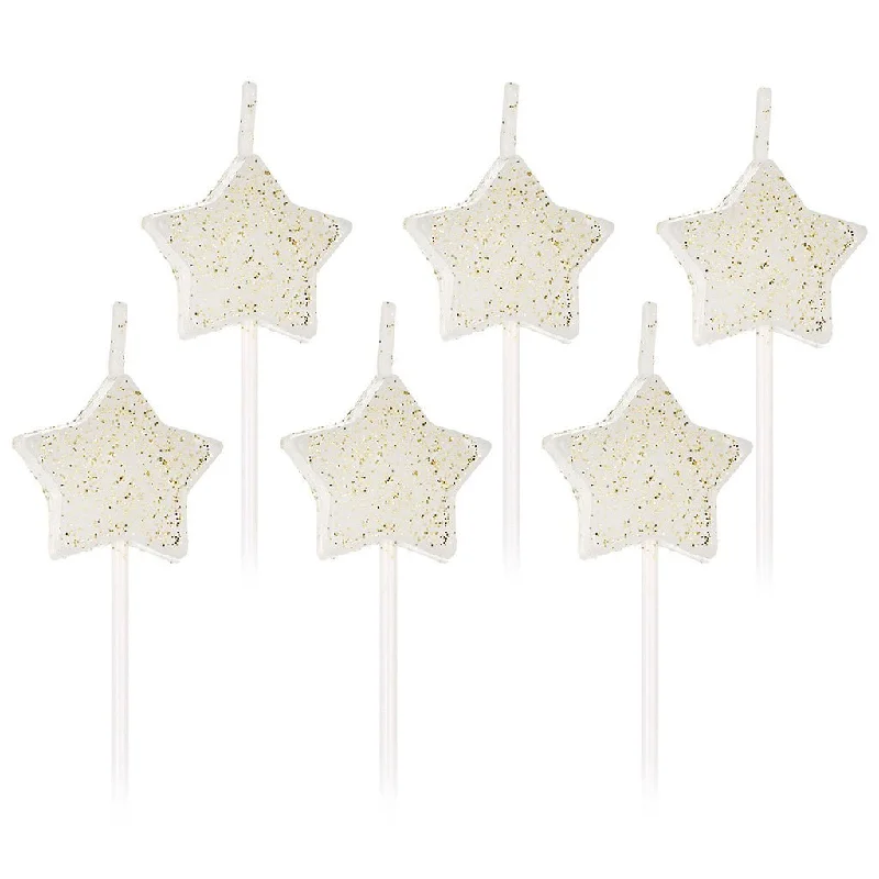 Hallmark : White Star-Shaped With Glitter Birthday Candles, Set of 6