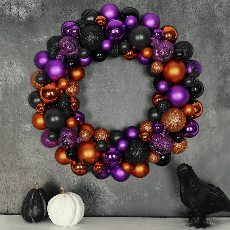 Halloween Wreath Purple Black Baubles Glitter Spider 40cm