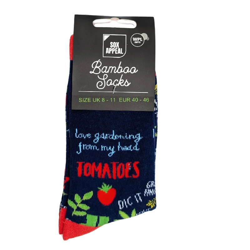 I Love Gardening From My Head Tomatoes Socks For Him UK 8-11 Bamboo Socks Gift