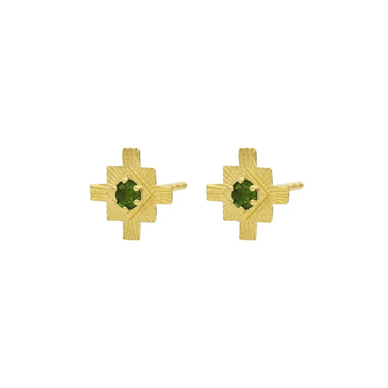 INKA Stud Earrings Gold Plated with Chrome Diopside