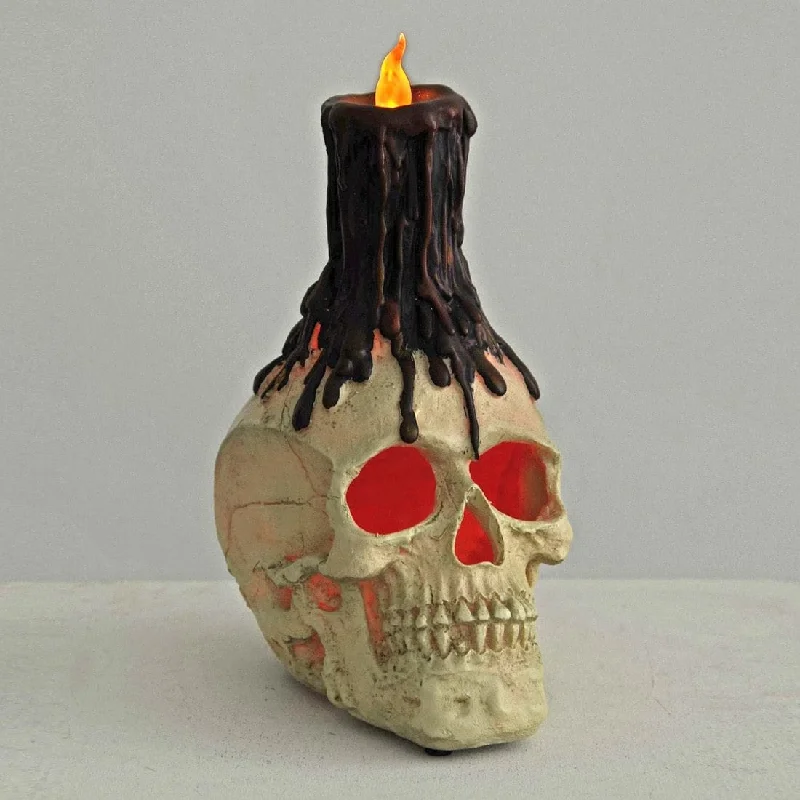 LED Skull Halloween Party Decoration Black Candle Resin 26cm