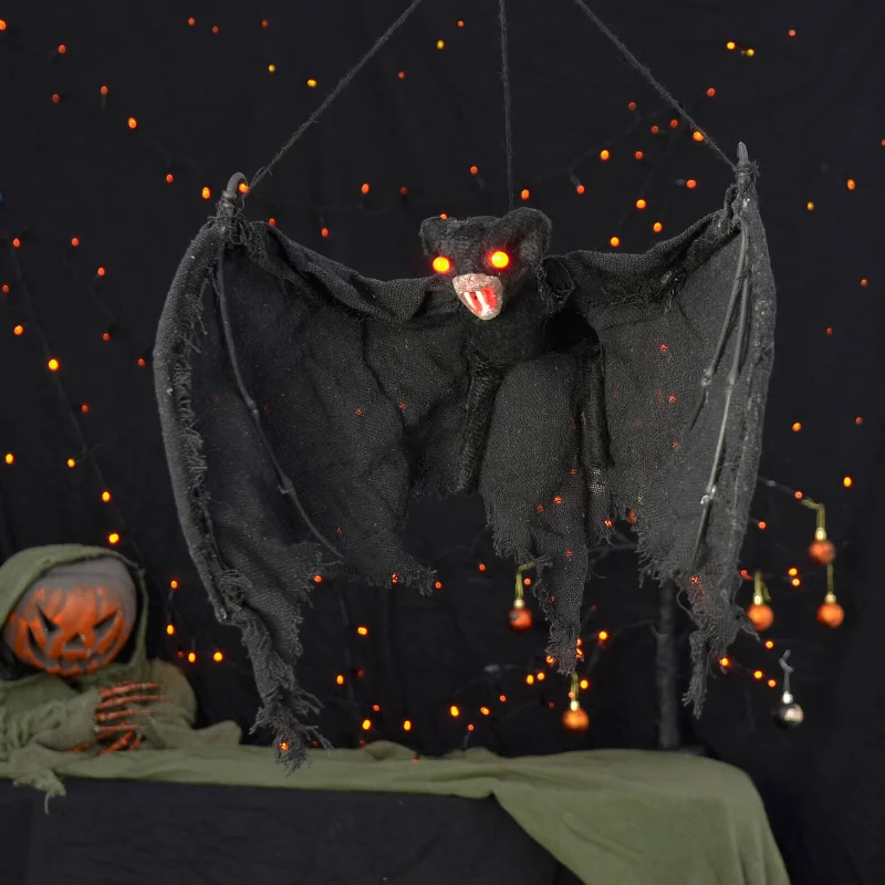 Light Up Black Bat Halloween Decoration Red Eyes 73cm