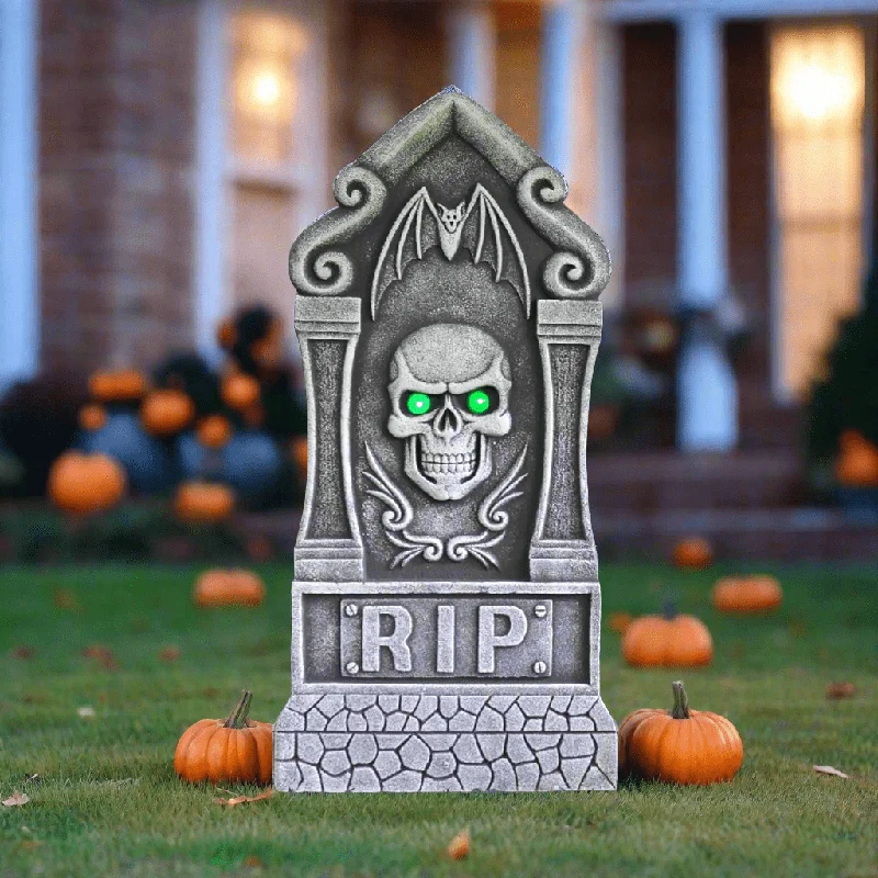 Light Up Skull Tombstone Halloween Decoration Party Prop 90cm