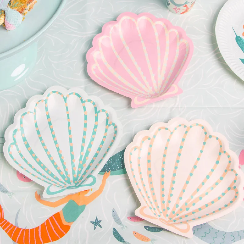 Mermaid Sea Shell Shaped Paper Plates - 22cm - Pack of 12