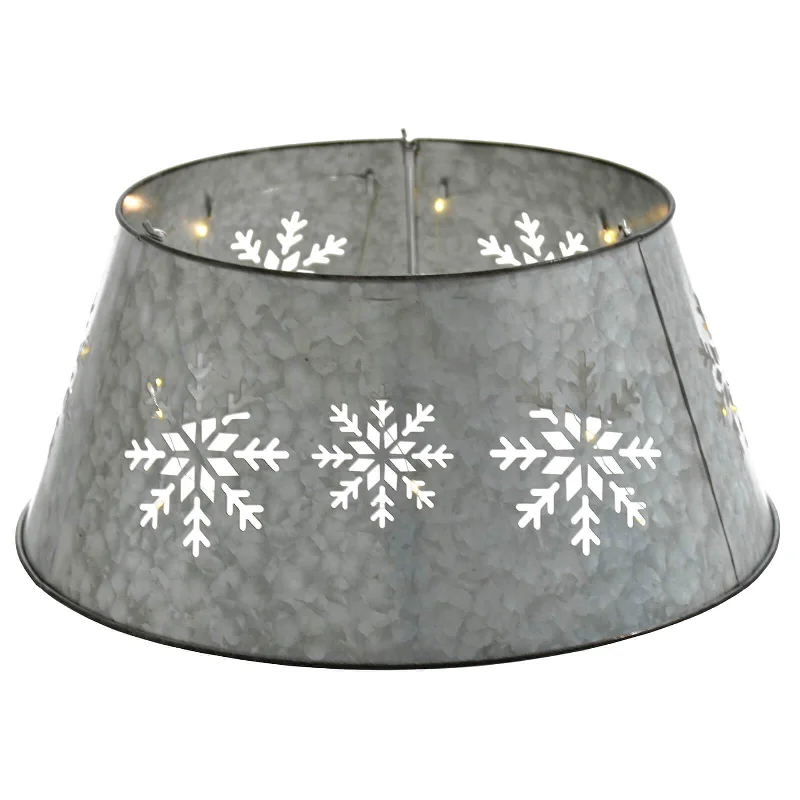 Metal Tin Silver Christmas Tree Skirt Light Up Snowflake